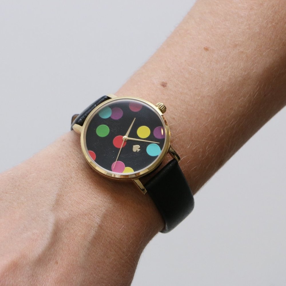 Black Leather Kate Spade Polka Dot Watch